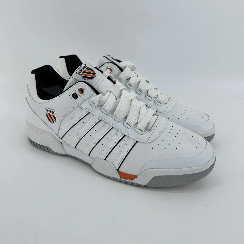 Retro Preppy Tenniscore Court Sneakers Mens 12 White Orange Casual Old Money